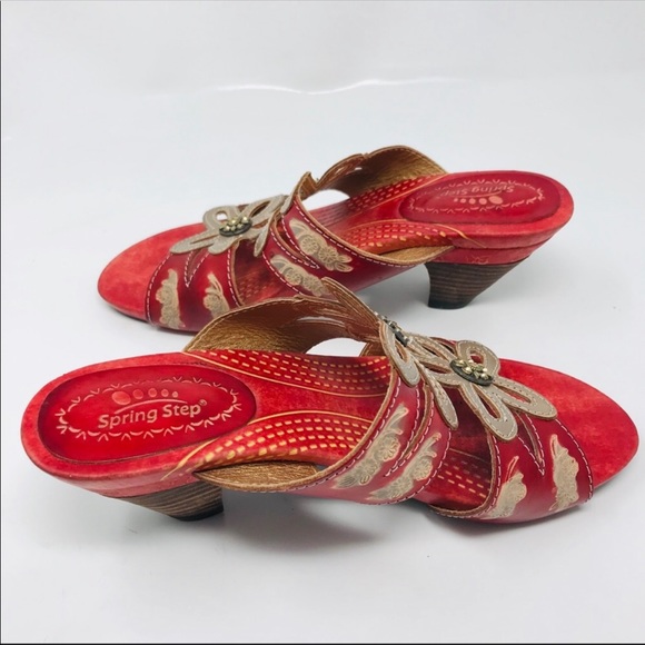 Spring Step Carlina Heel Sandals EU 38 US 7.5 8 Red Rhinestone Artsy Colorful - Picture 7 of 8
